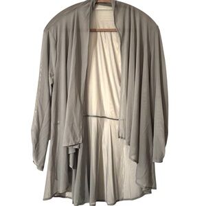 Sheer XXL Gray Open Front Flowy Soft Stretch Ruffle Chiffon Cardigan 3/4 Sleeve